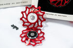 Load image into Gallery viewer, Red Ceramic Jockey Wheels Closeup
