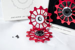 Load image into Gallery viewer, 12 Teeth Ceramic Jockey Wheels (red) closeup
